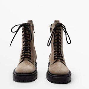 SPLIT SUEDE LACE-UP BOOTS